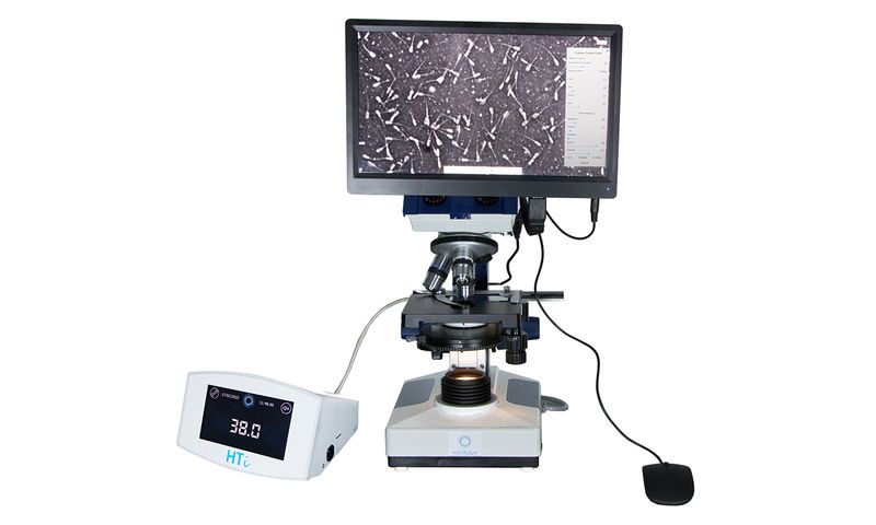 Phase contrast microscope MBL 2000, binocular, with camera and monitor, heated stage, HTi 50